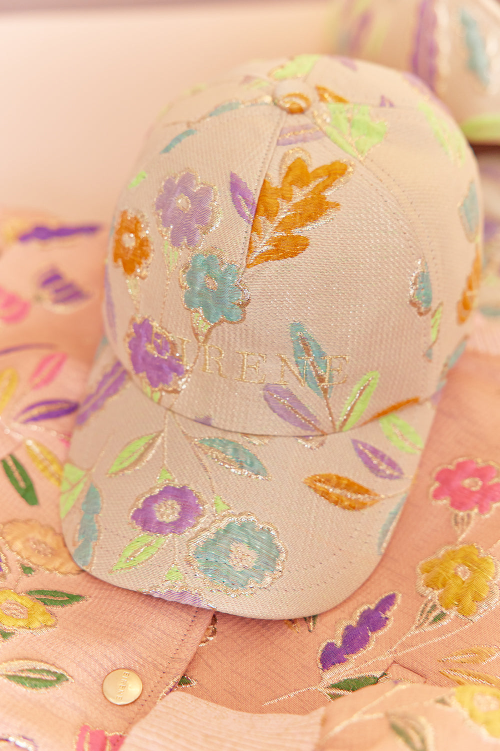 Gold floral jacquard baseball cap