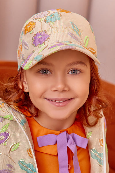 Șapcă de baseball aurie cu imprimeu floral jacquard