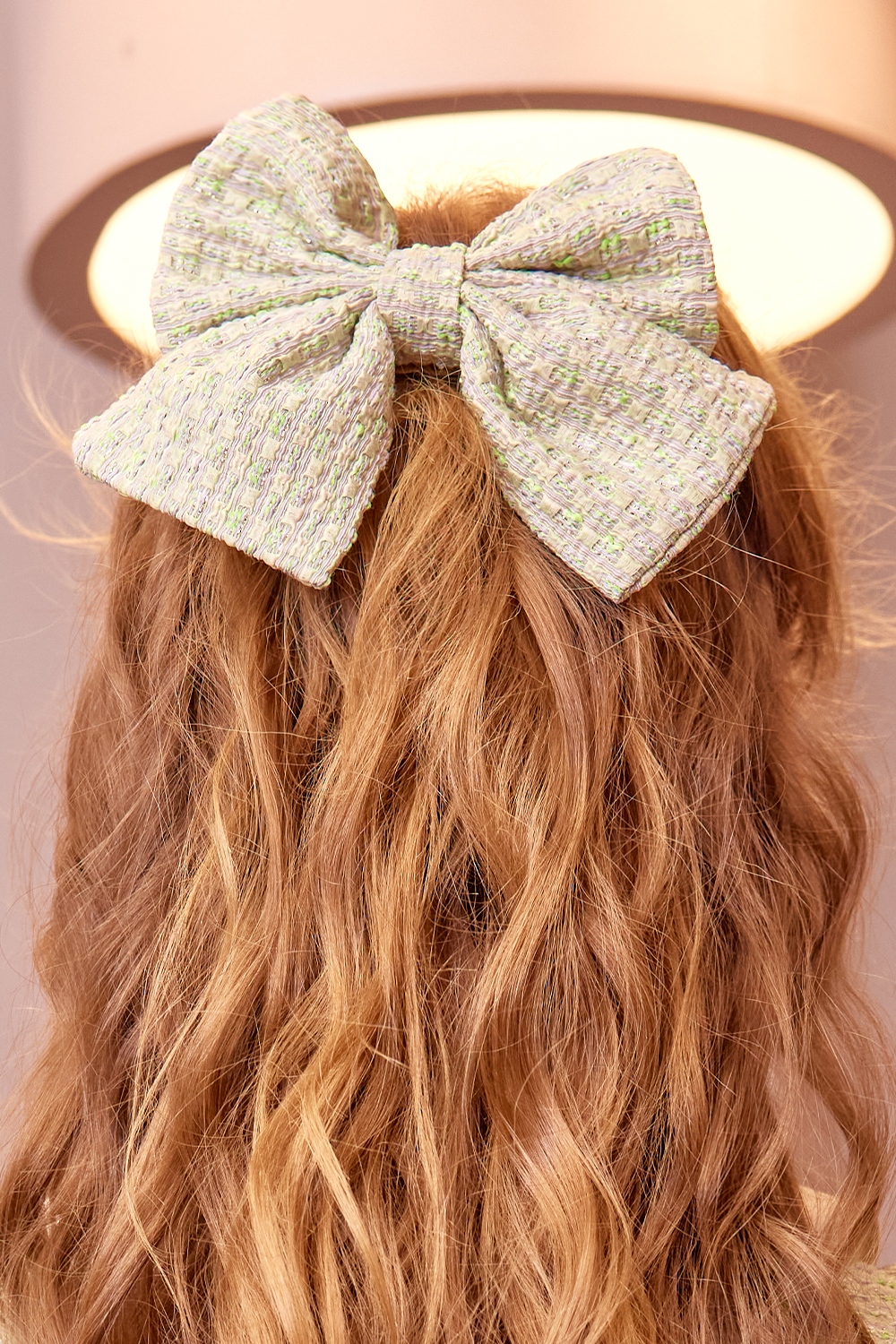 Light green and gold tweed hair bow
