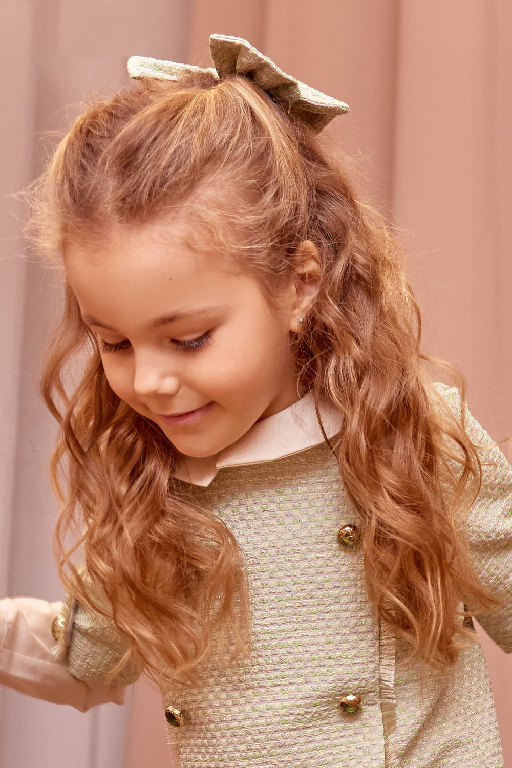 Light green and gold tweed hair bow