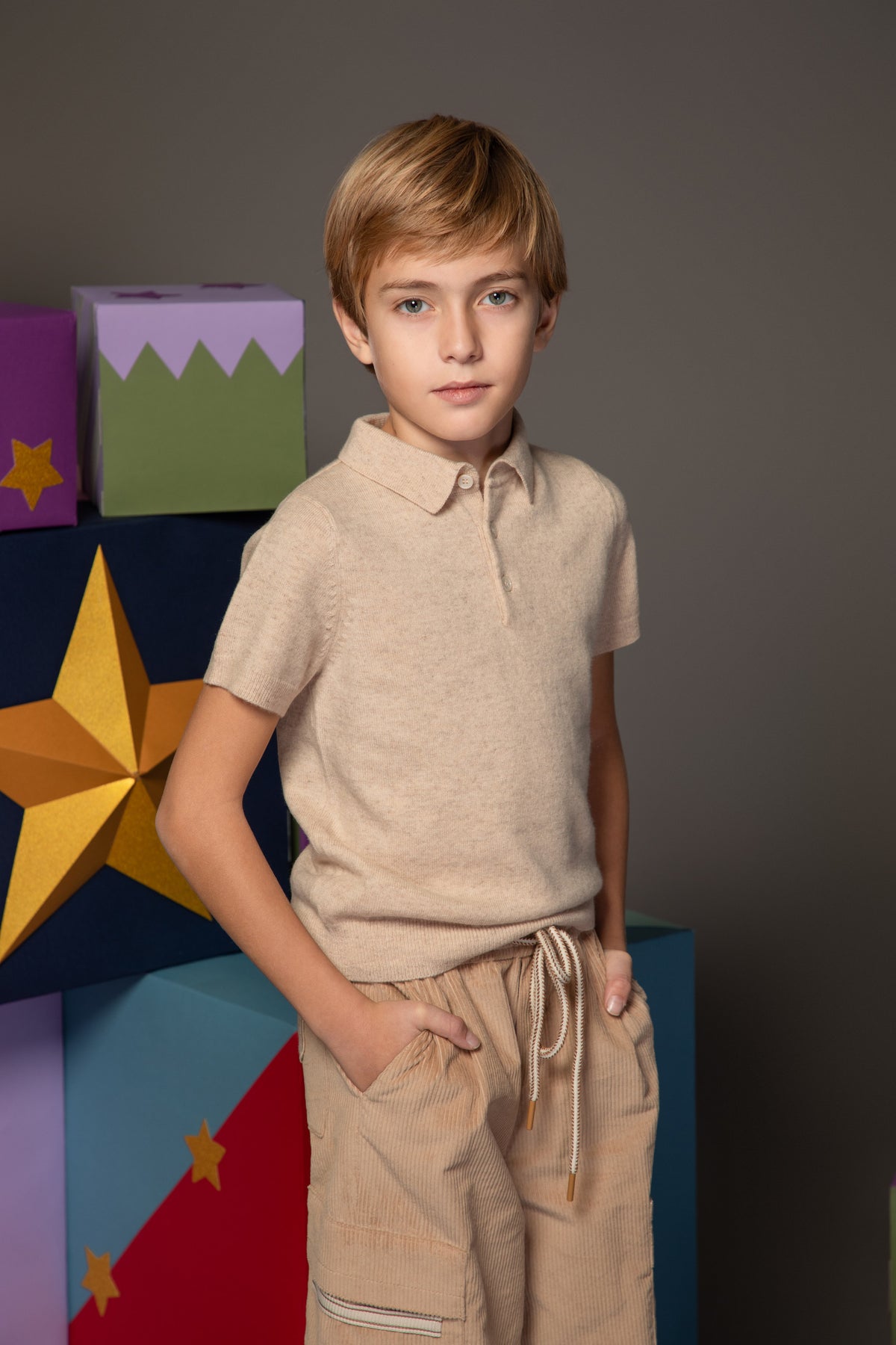 Wool and cashmere knit polo with EIRENE KNIGHTS detail