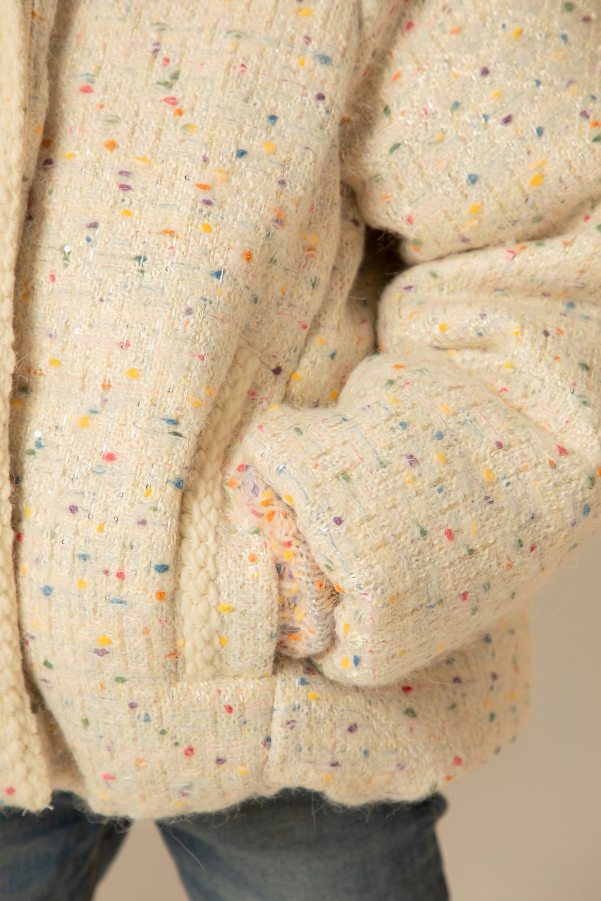 Close view of the tweed and the pocket