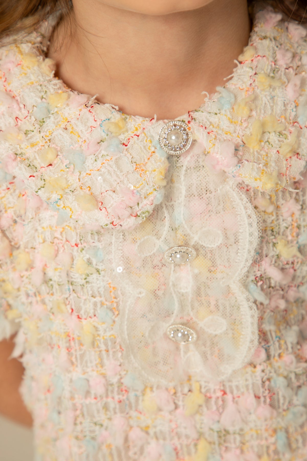 Detail of the Peter Pan collar and front buttons