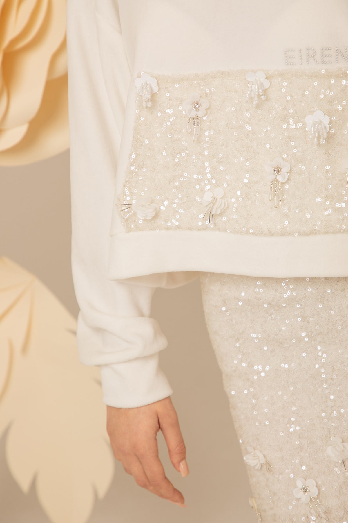 Close view of the lace hem