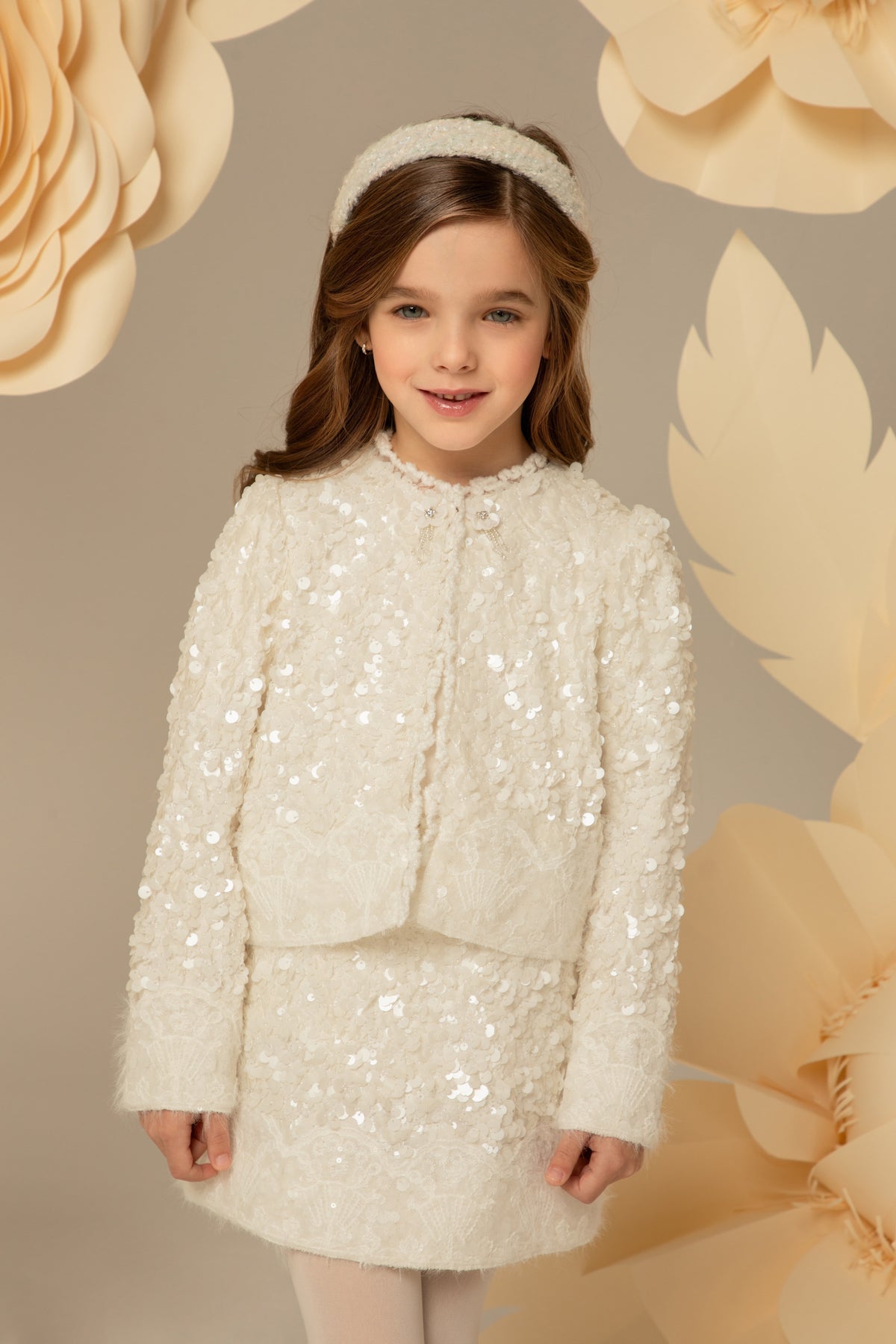 White sequin jacket with lace detailing