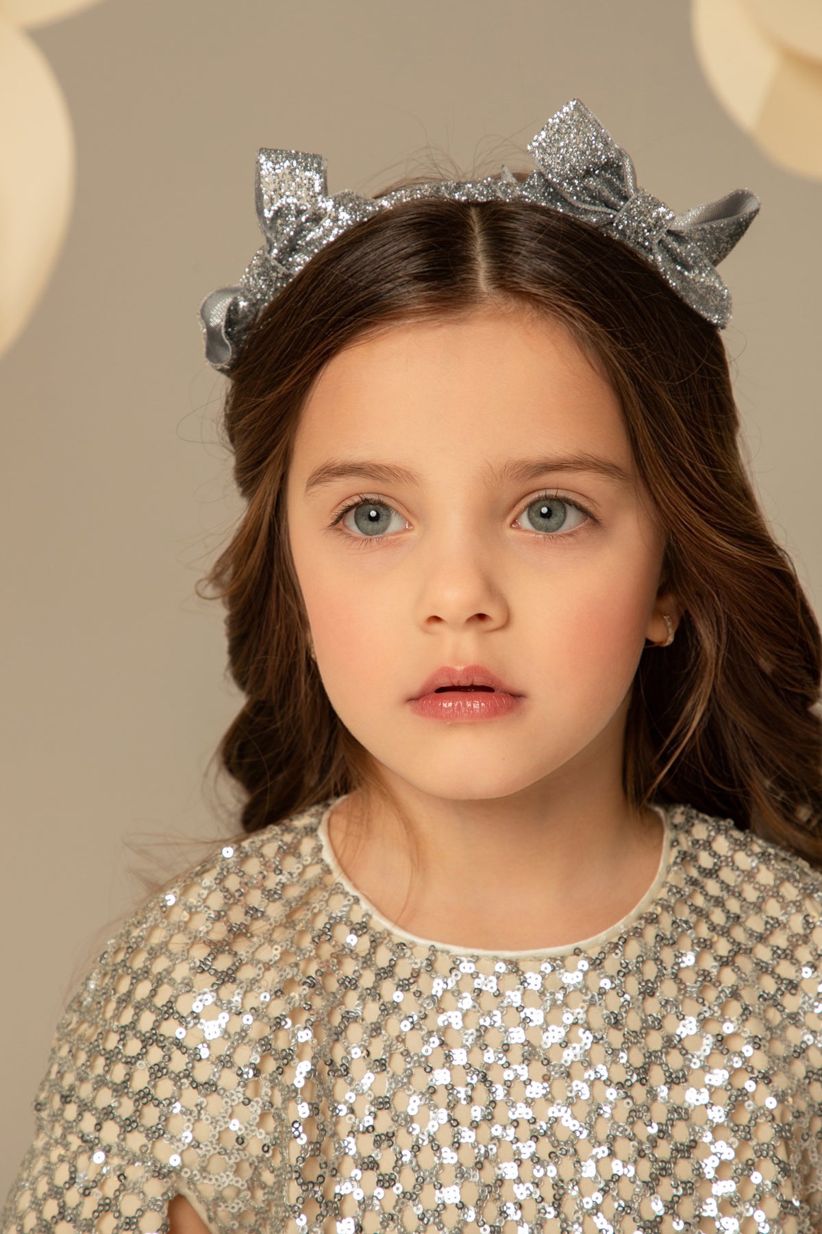 Silver sequin dress seen close up