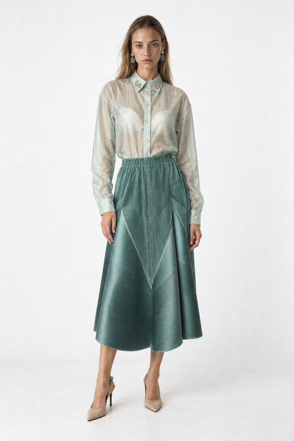 SAGE GLOW Shirt with Decorated Collar