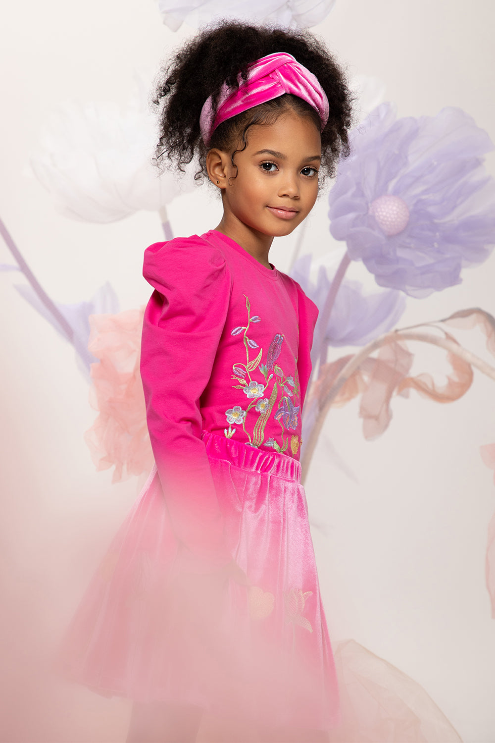 Fuchsia velvet skirt with embroidery