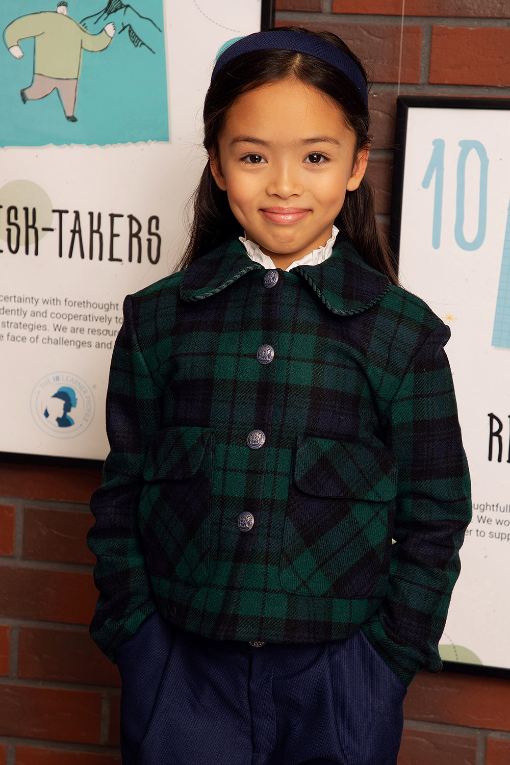 Green and blue tartan wool jacket