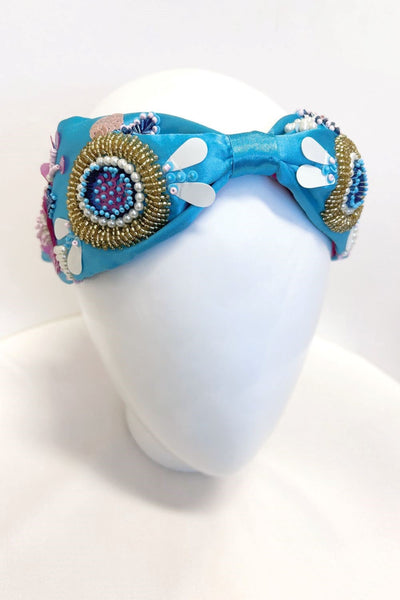 Headband in blue with sequins and beads