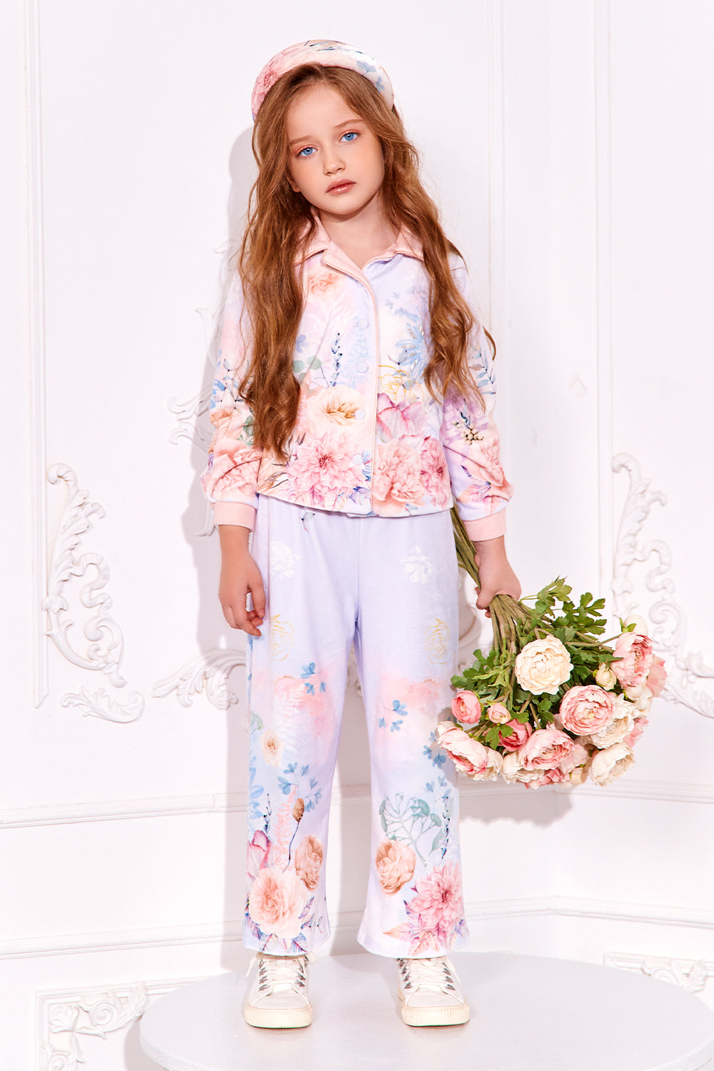 Light blue velvet floral suit