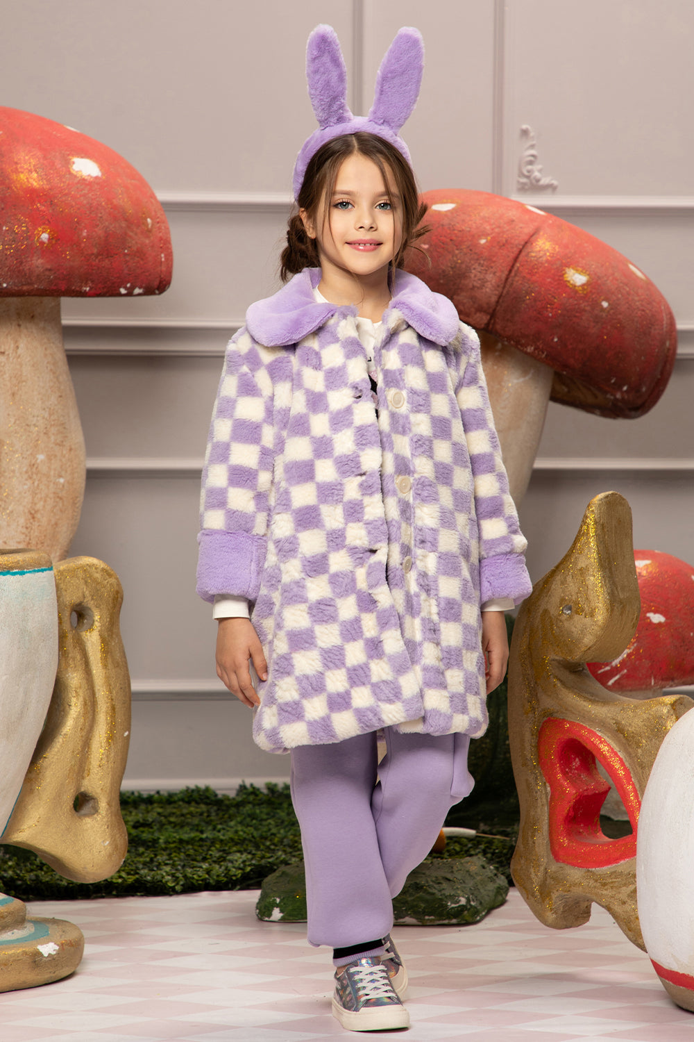 Lilac and off-white padded coat