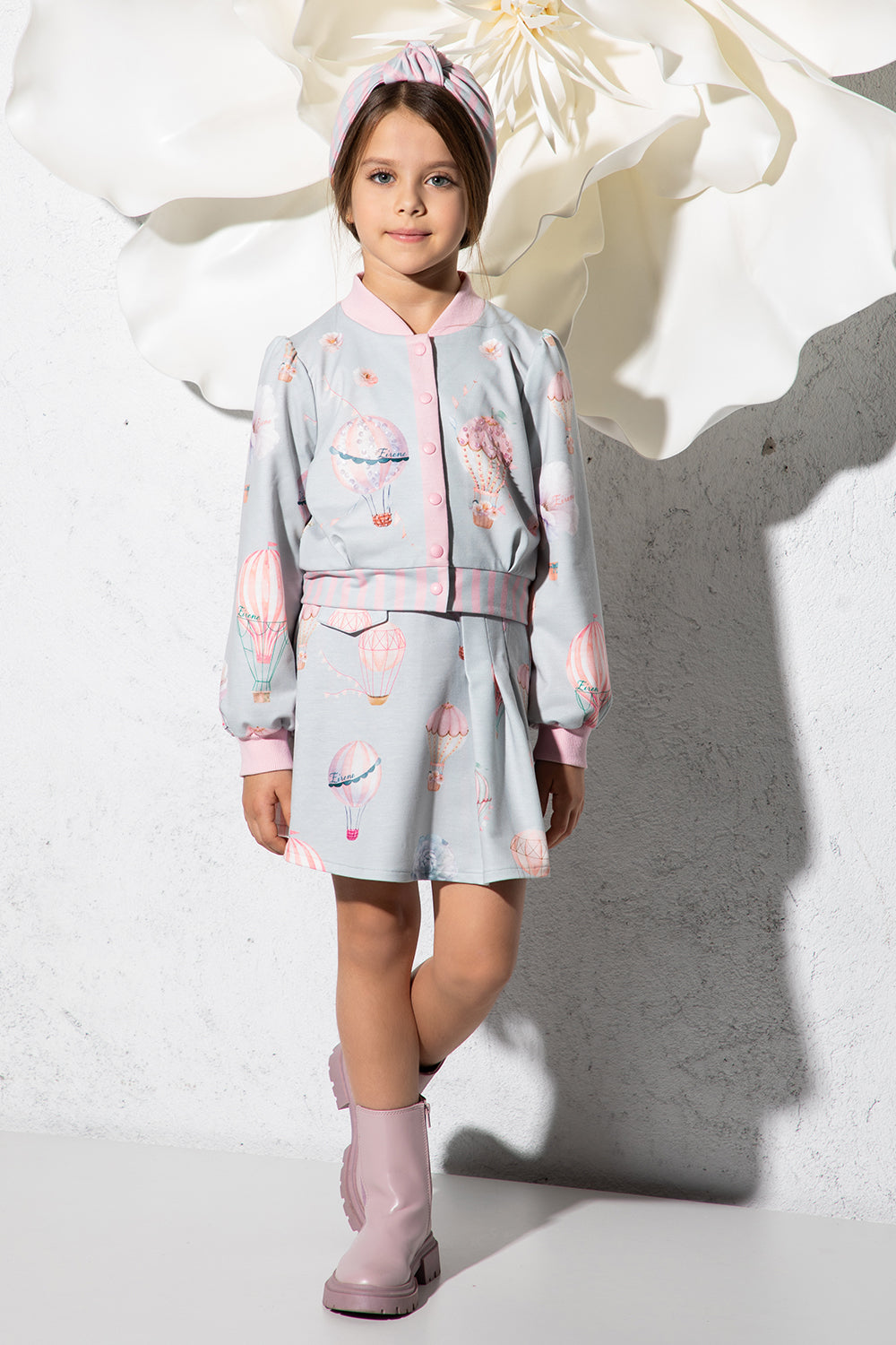 Mint blue skort with balloon and flowers print