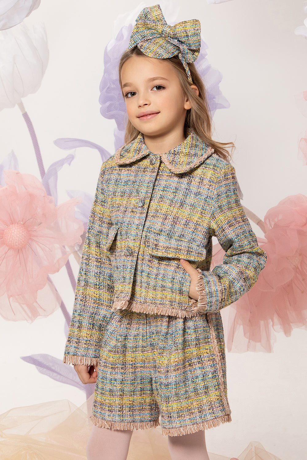 Multicolor lurex tweed blazer with oversized pockets