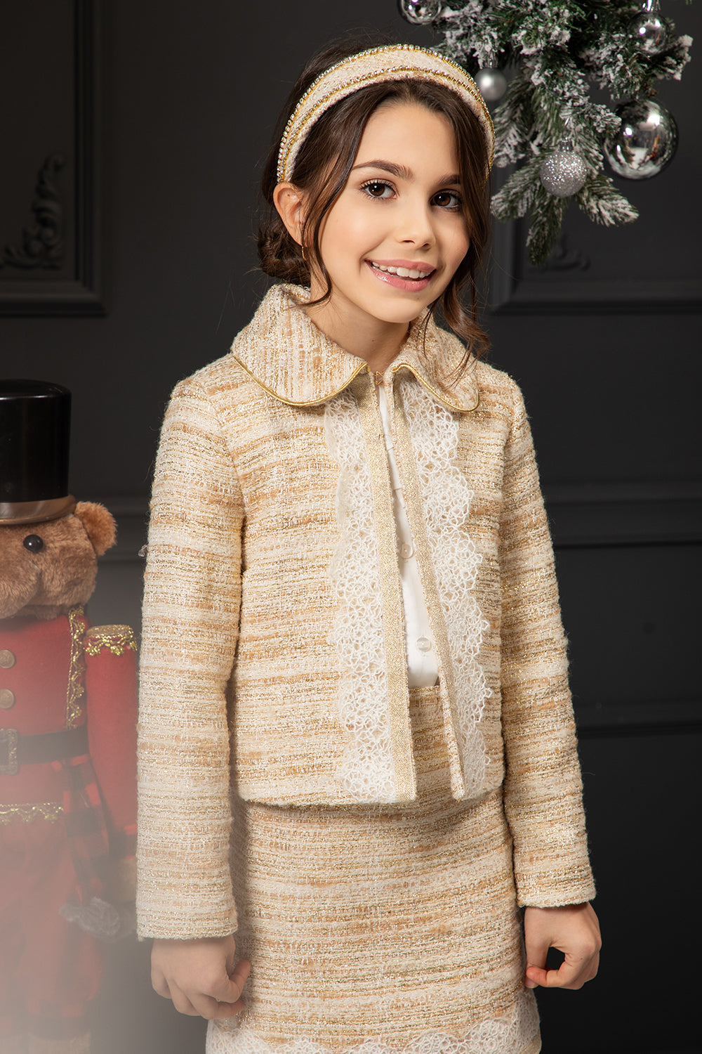 Off-white and gold wool blend blazer