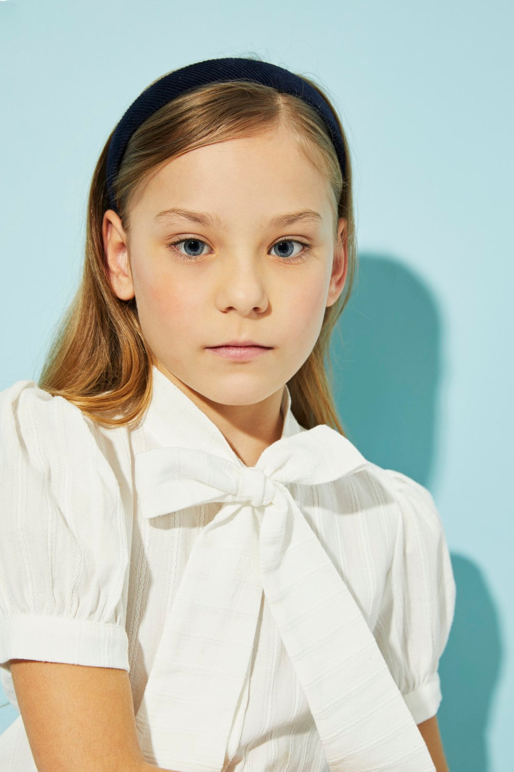 Embroidred cotton shirt with pussy bow