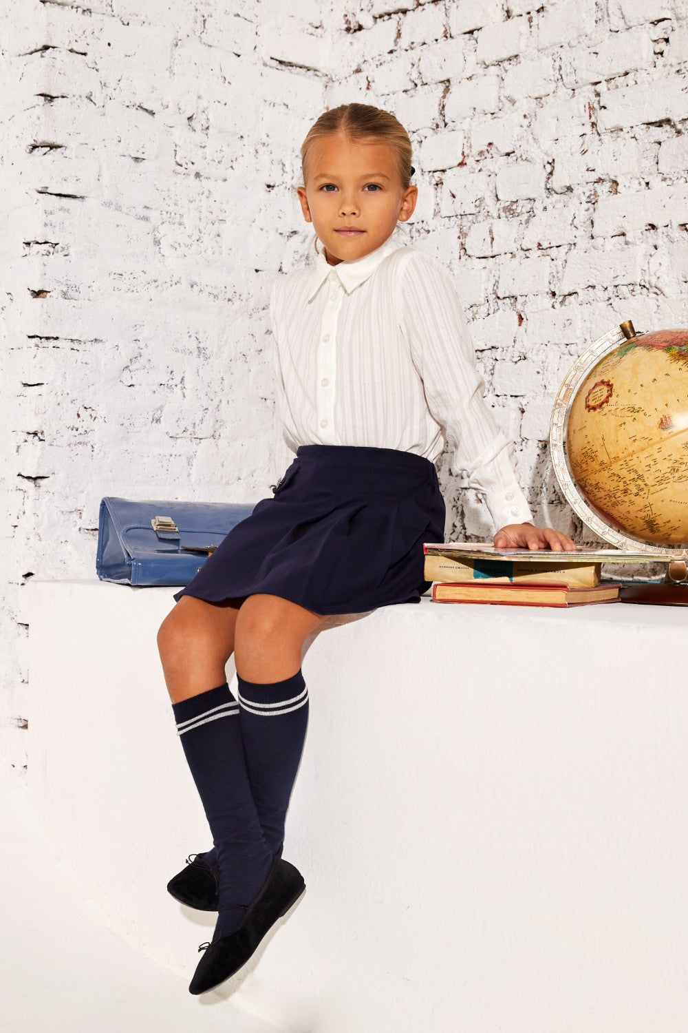 Blue embroidered woven cotton shirt for kids.