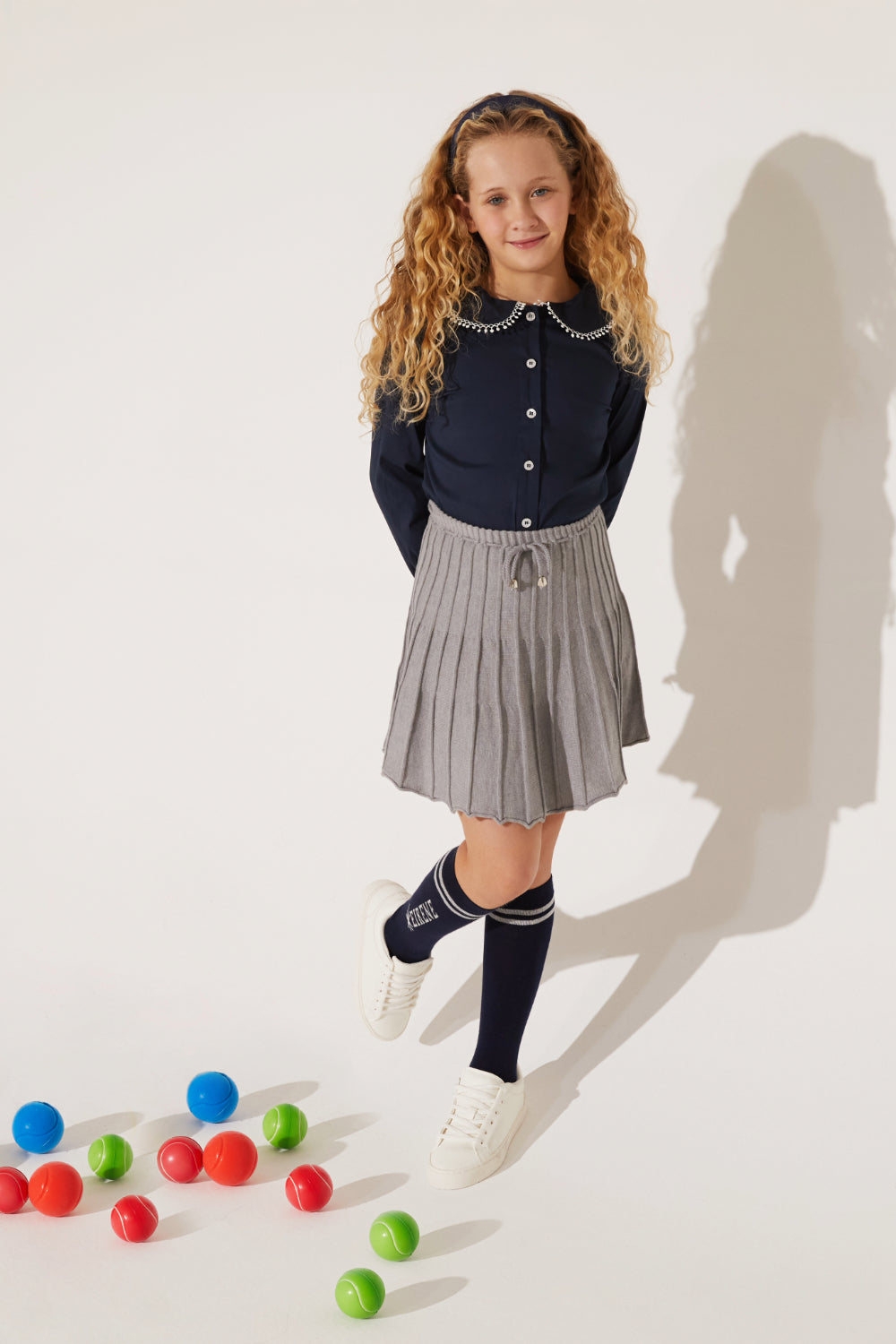 Gray knitted pleated skirt