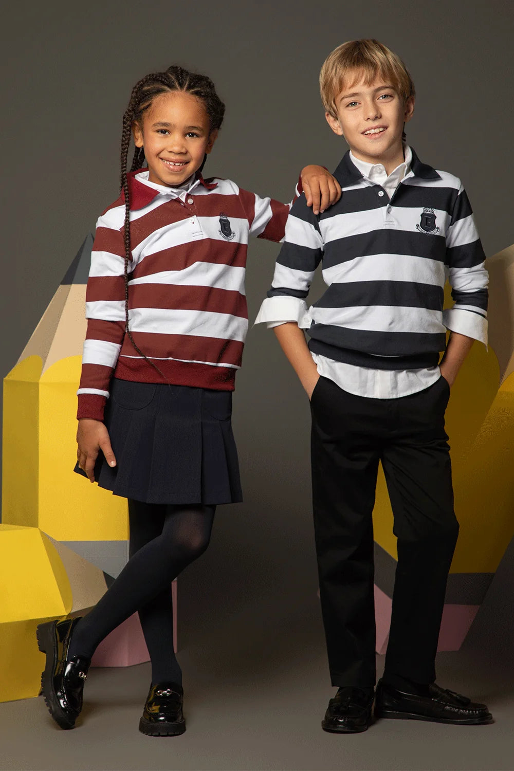 Burgundy and white striped polo shirt with long sleeves