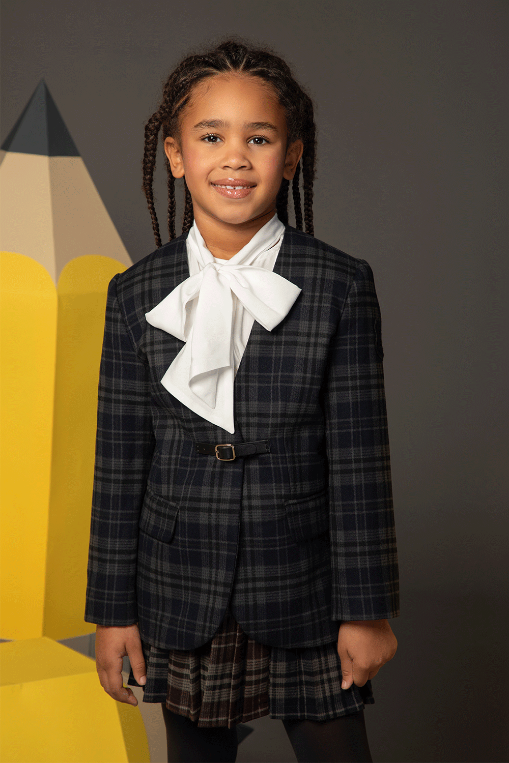 Checked blazer with belt