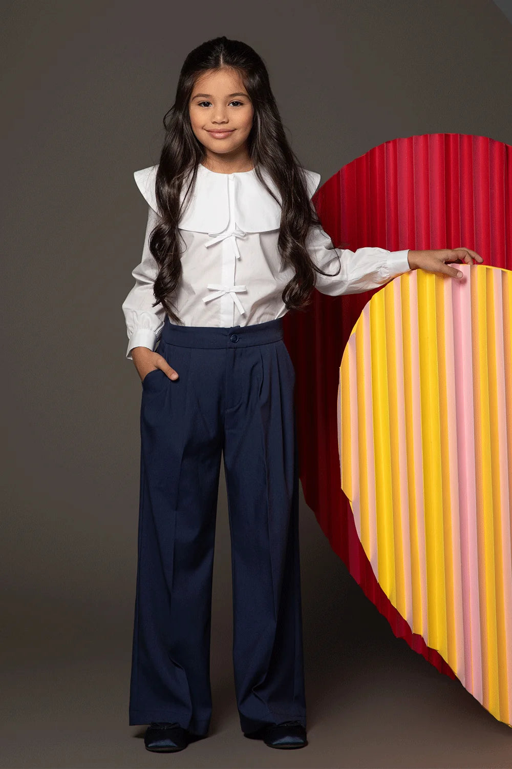 Navy blue wide-leg trousers