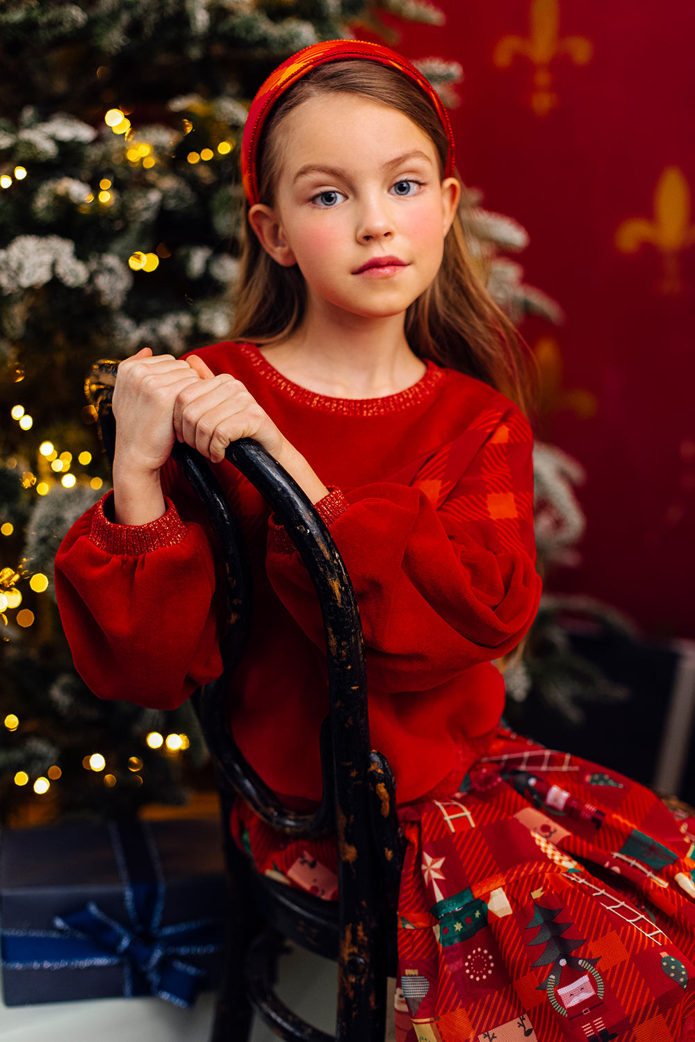 Red and orange tartan Christmas landscape mesh skirt