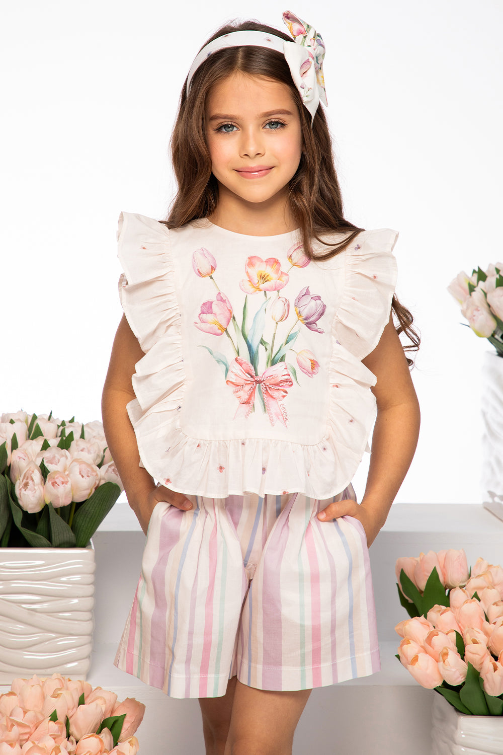 Striped pastel colors satin cotton shorts