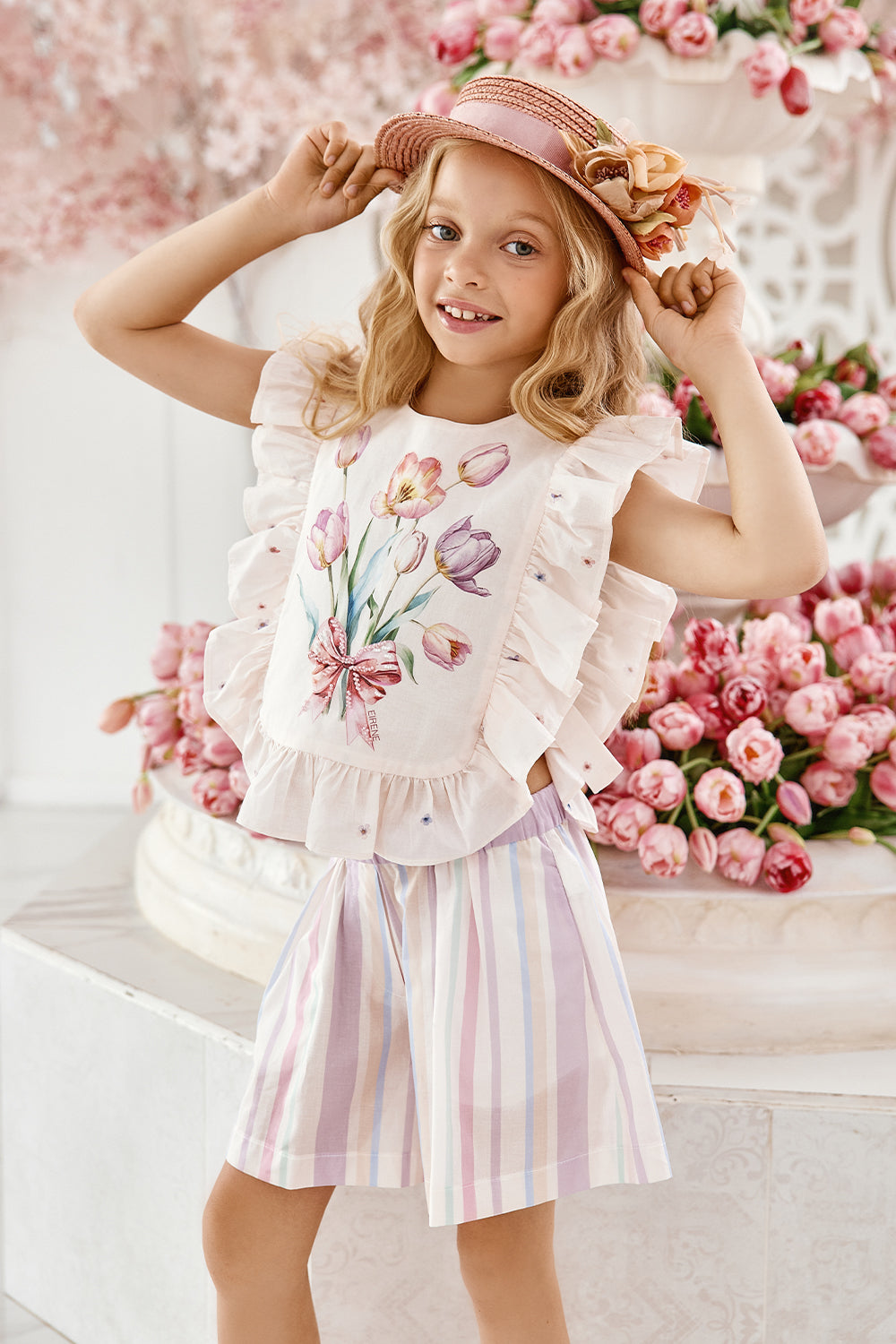 Striped pastel colors satin cotton shorts