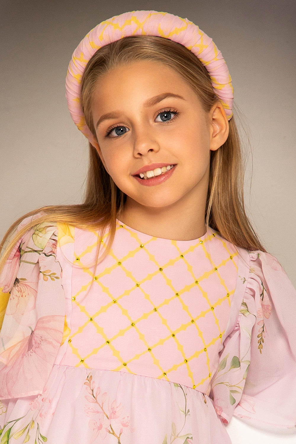 Pink and yellow chiffon headband