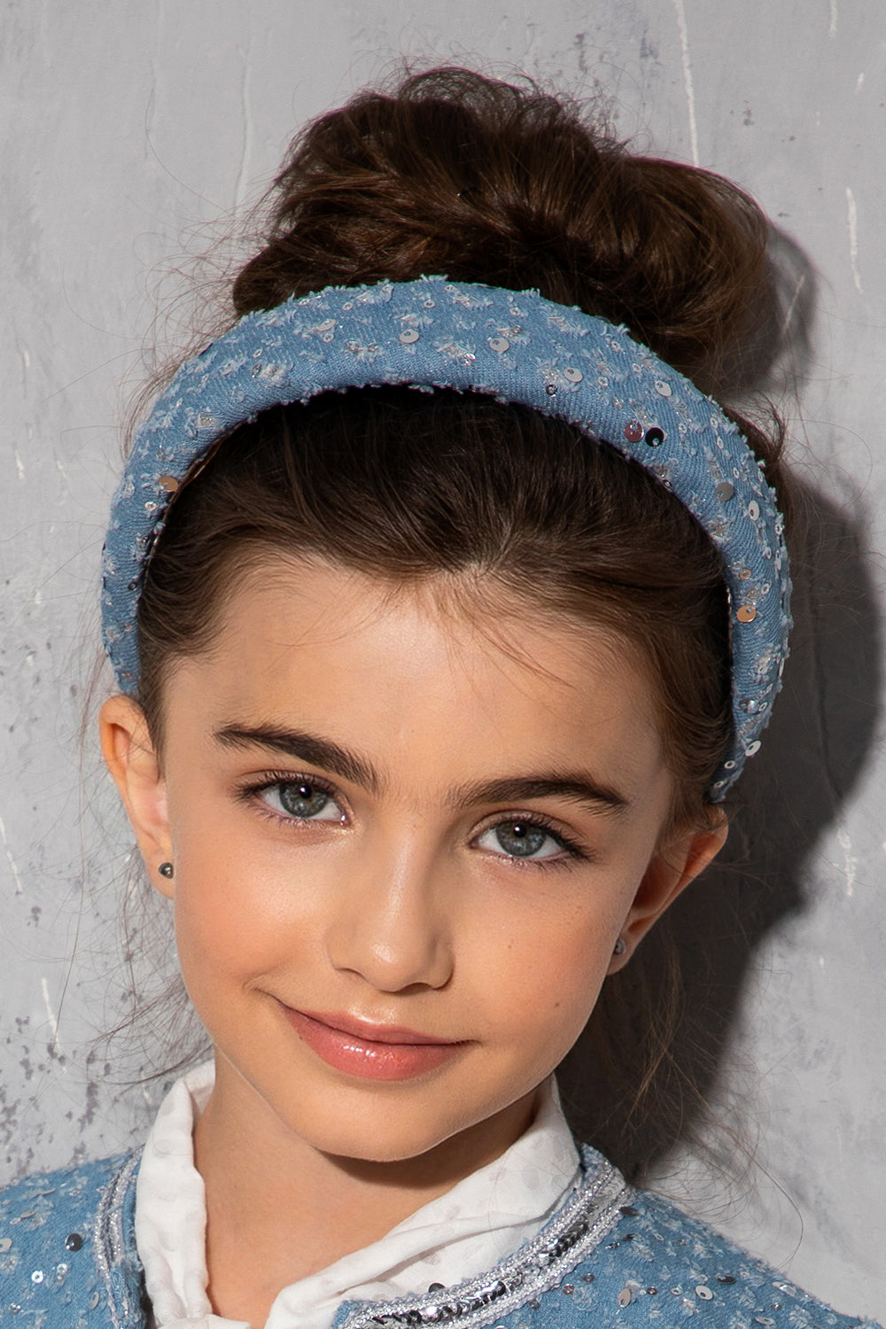 Denim headband with silver sequins
