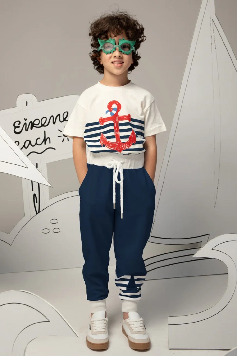 Light blue pants with white striped cuffs