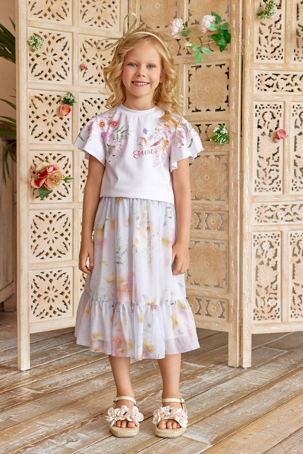 Light lavender floral midi skirt