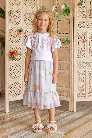 Light lavender floral midi skirt