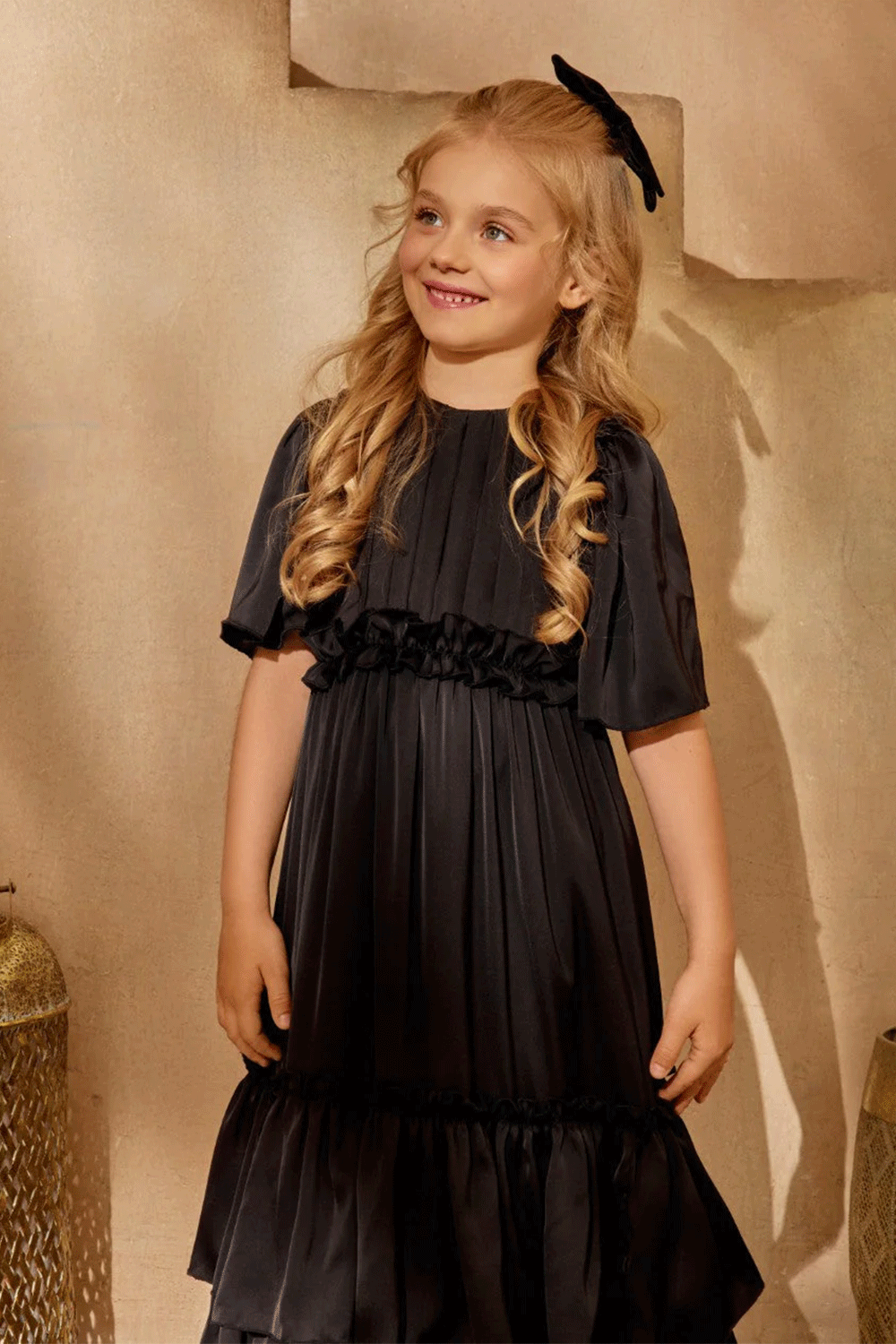 Long satin dresses with tiered skirt