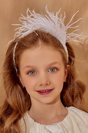 Off-white feather headband with soft shimmering velvet band