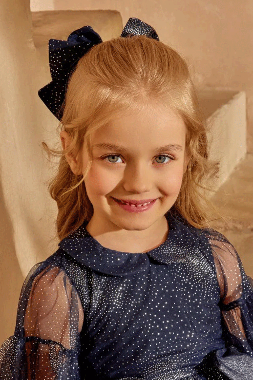 Dark blue and silver hair bow