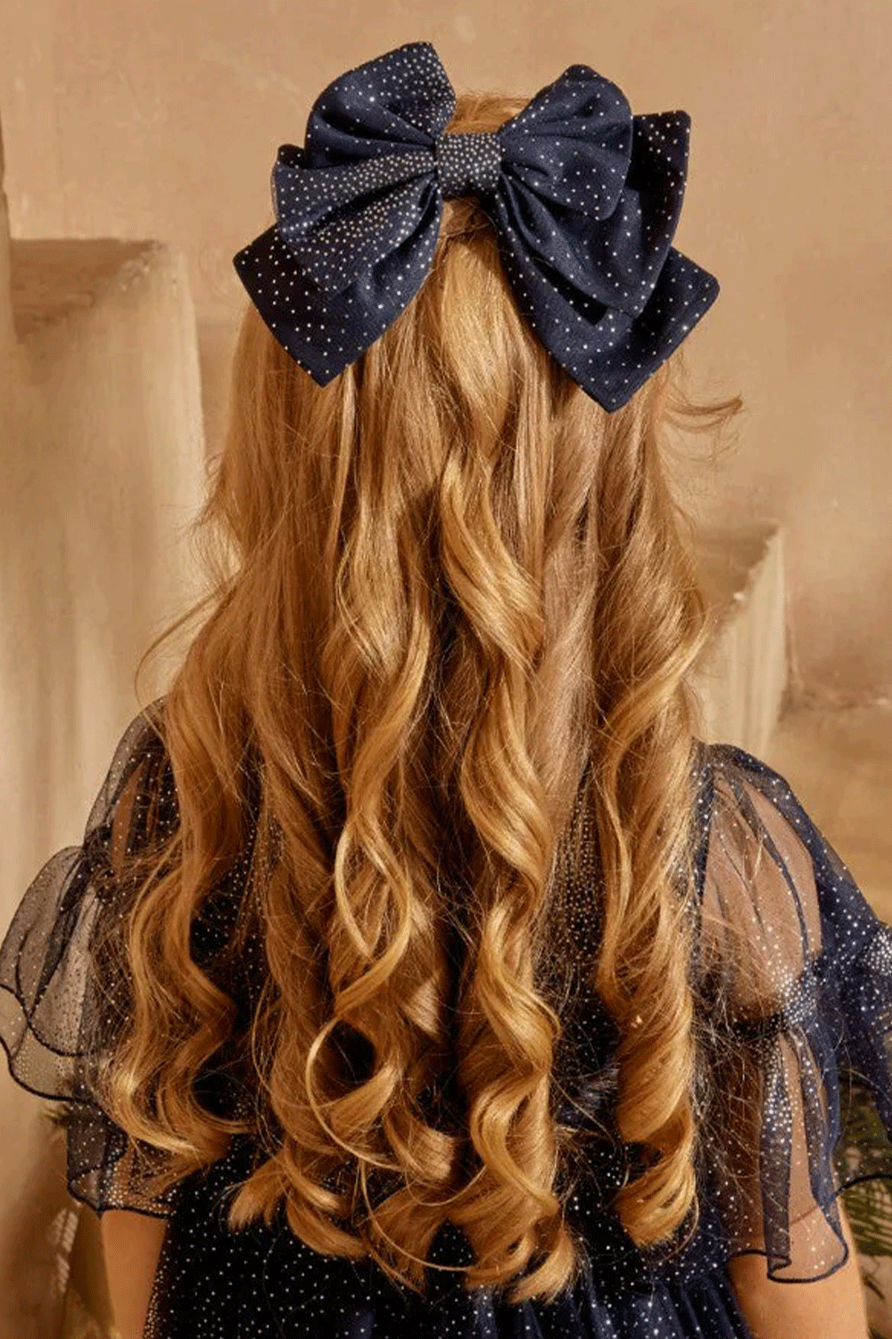 Dark blue and silver hair bow