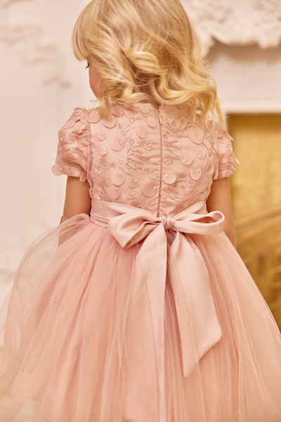 Soft pink tulle dress with pearl decoration