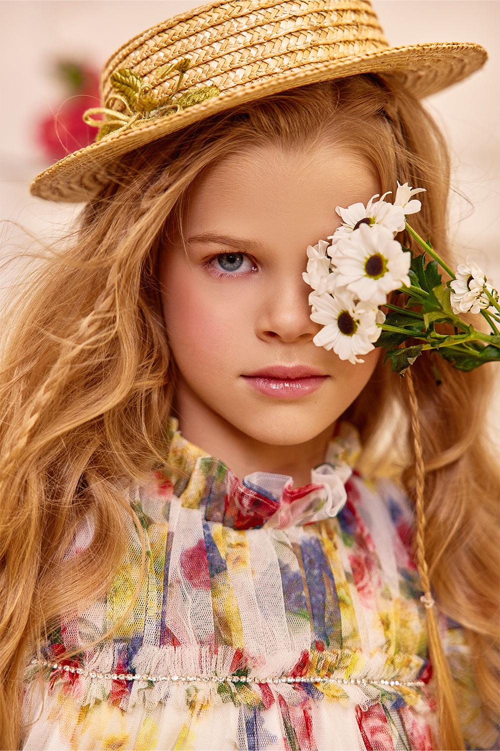 Yellow dress with frilled floral pattern