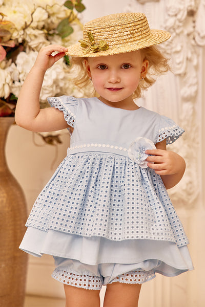 Blue cotton baby dress with matching knickers