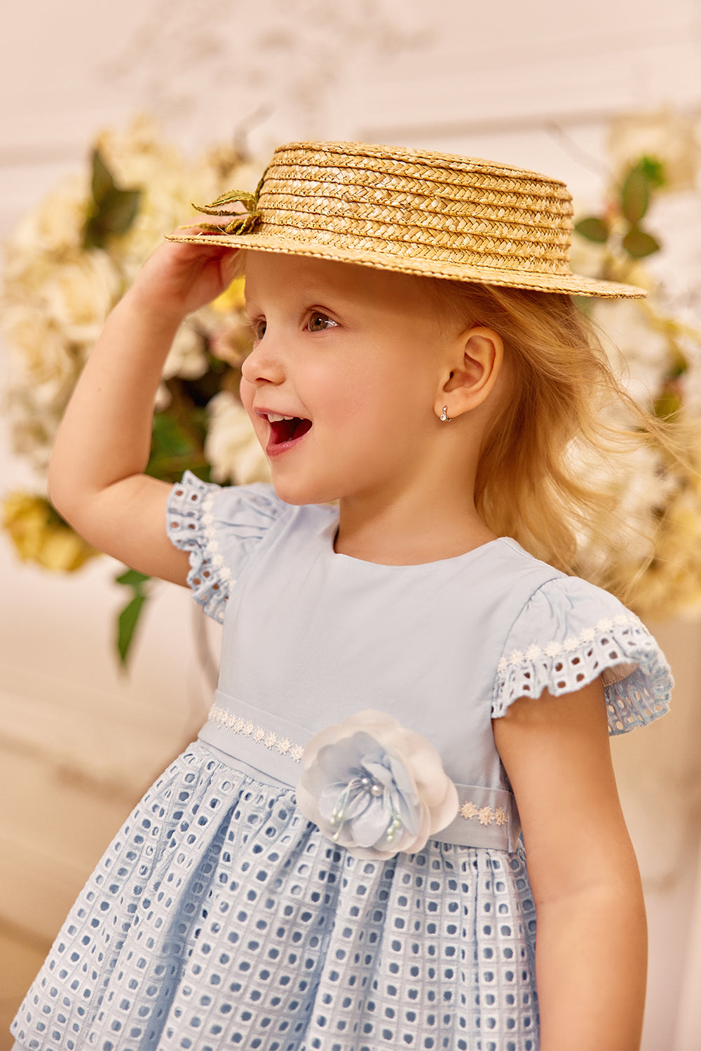 Blue cotton baby dress with matching knickers