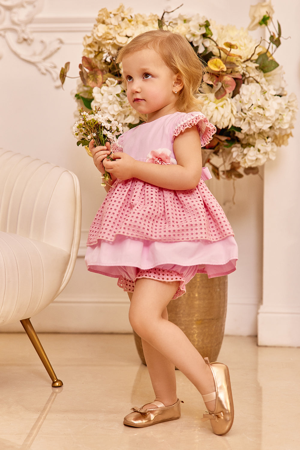 Pink cotton baby dress with matching knickers