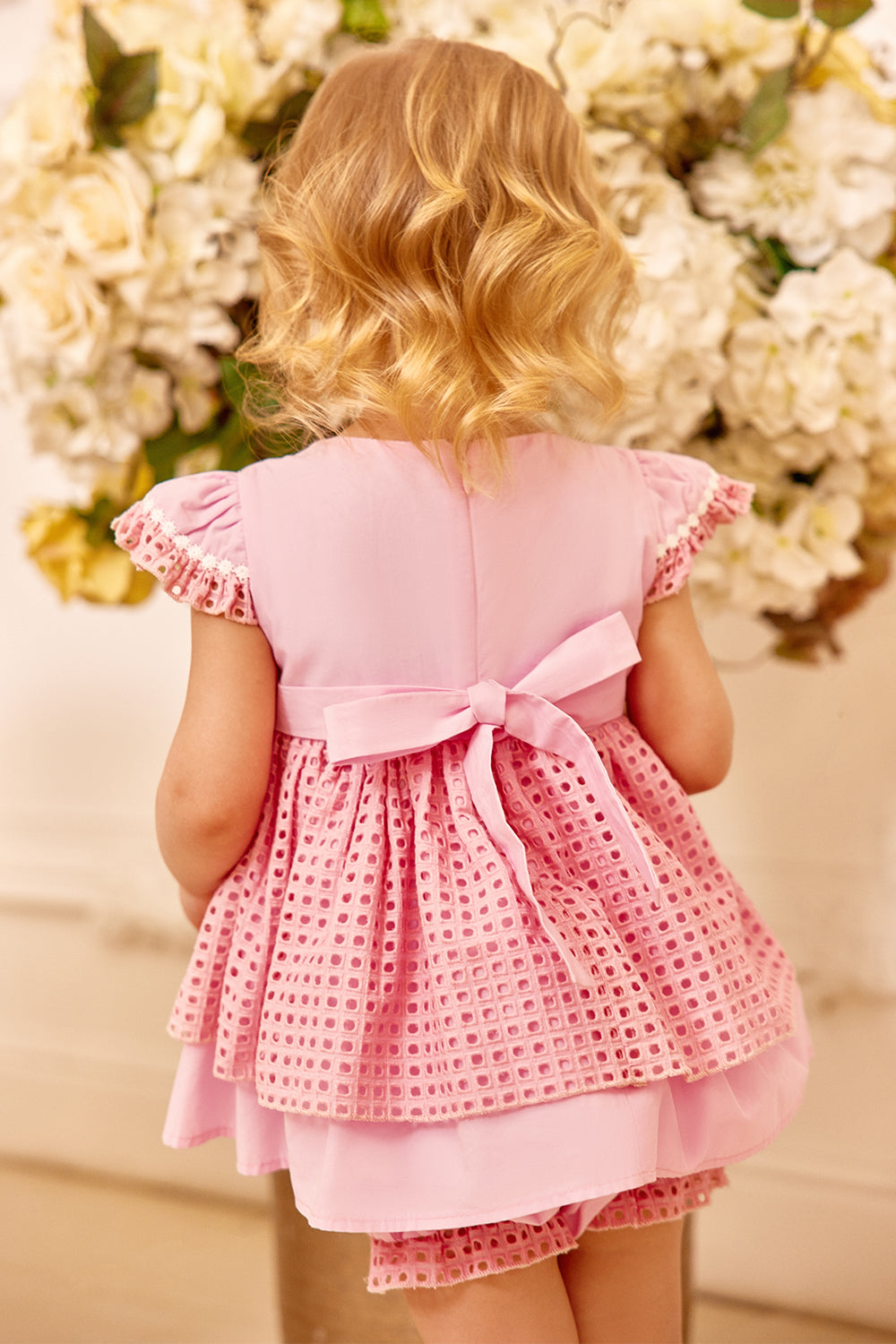 Pink cotton baby dress with matching knickers