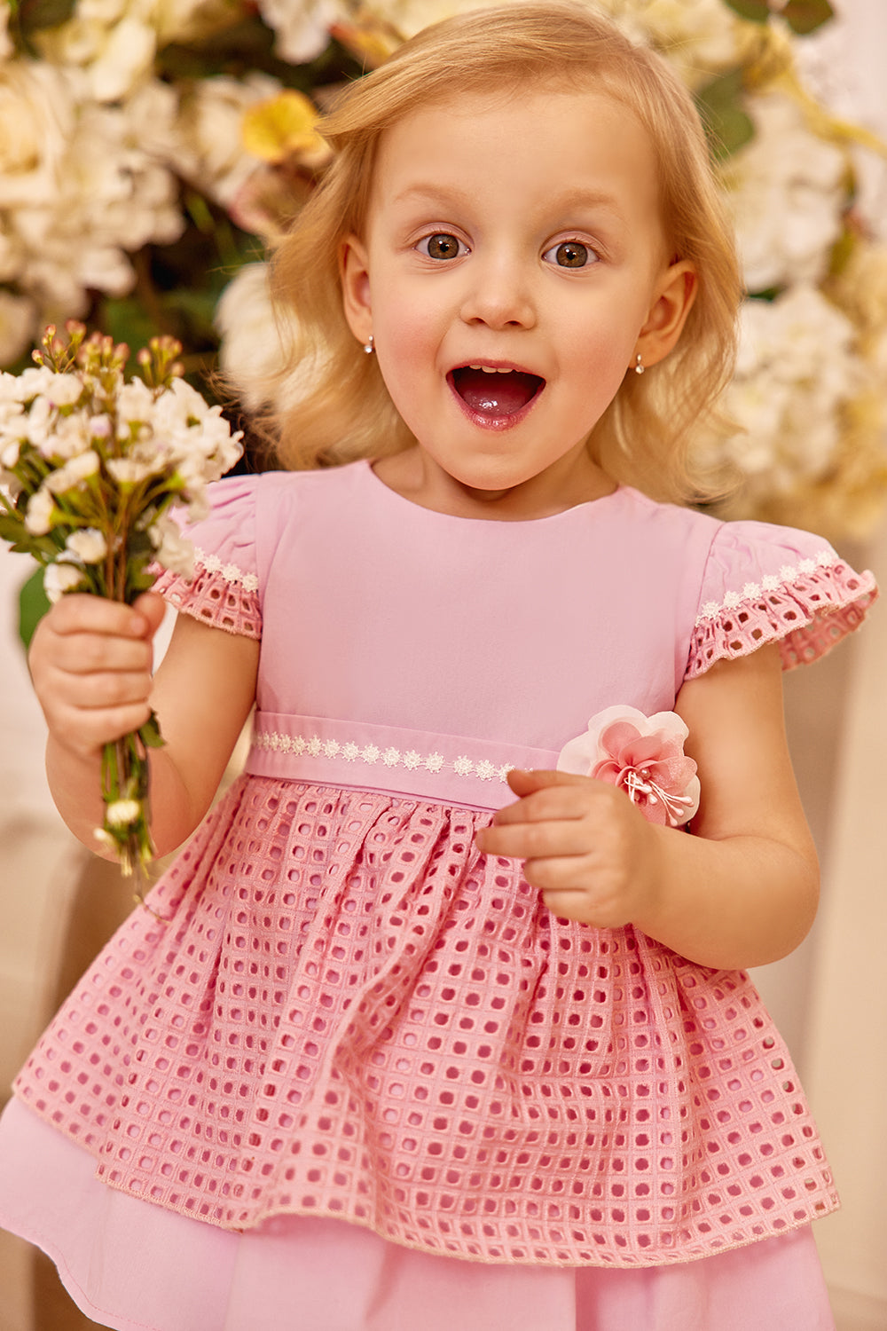 Pink cotton baby dress with matching knickers