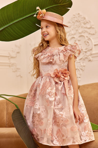 Jacquard dress with pink flower details