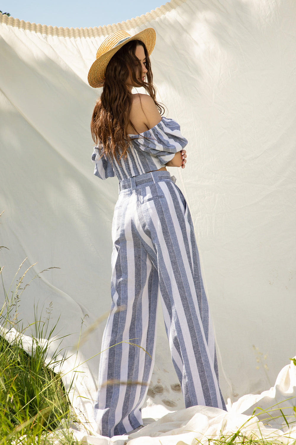 STRIPED LINEN TROUSERS WITH BELT