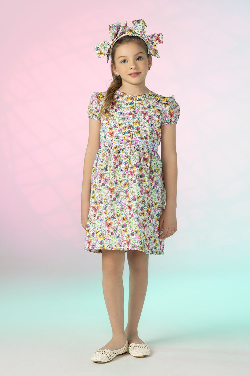 White abstract flowers Liberty print cotton dress