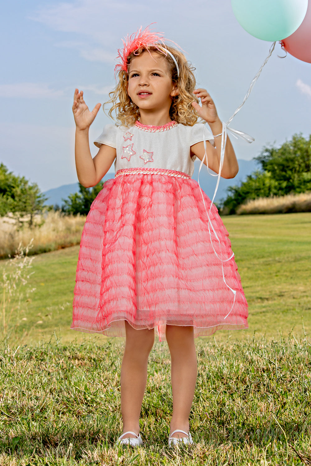 White and pink organza dress with sequined stars