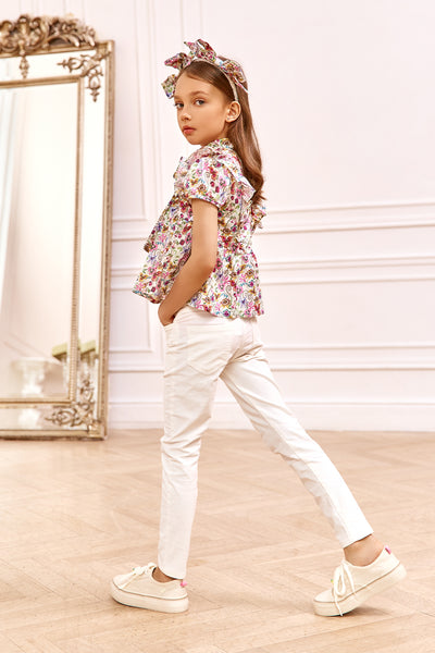 White corduroy cotton slim fit trousers