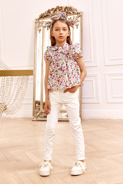 White corduroy cotton slim fit trousers